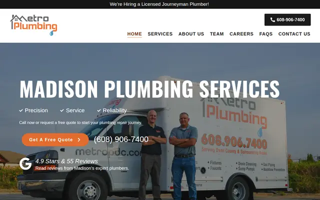 Screenshot of the Metro Plumbing homepage as it appeared on 2026-09-08, captured at desktop width.