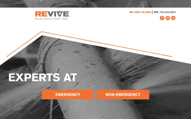 Screenshot of the Revive Restoration homepage as it appeared on 2026-09-08, captured at desktop width.
