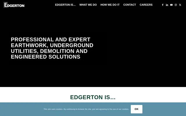 Screenshot of the Edgerton Contractors, Inc. homepage as it appeared on 2026-09-08, captured at desktop width.