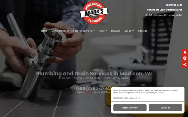 Screenshot of the Mark's Reddi Rooter homepage as it appeared on 2026-09-08, captured at desktop width.
