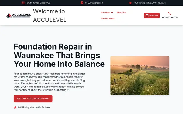 Screenshot of the Acculevel homepage as it appeared on 2026-09-08, captured at desktop width.